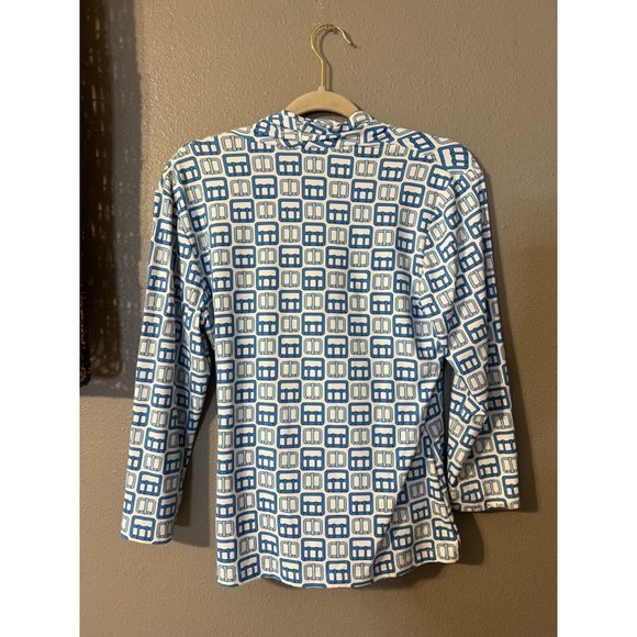 J. McLaughlin Womens Top M Medium Blue White 3/4 Long Sleeve Stretch Washable - Picture 7 of 9